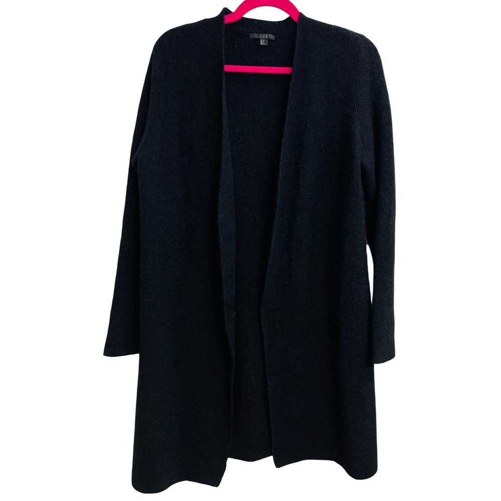 COS Mohair‎ Wool Blend Longline Cardigan Open Front Black XS Old Money Luxury